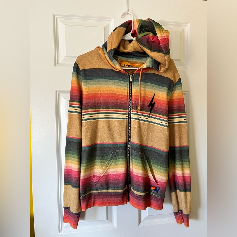 Aviator Nation Red and Orange Zip Up Sweater